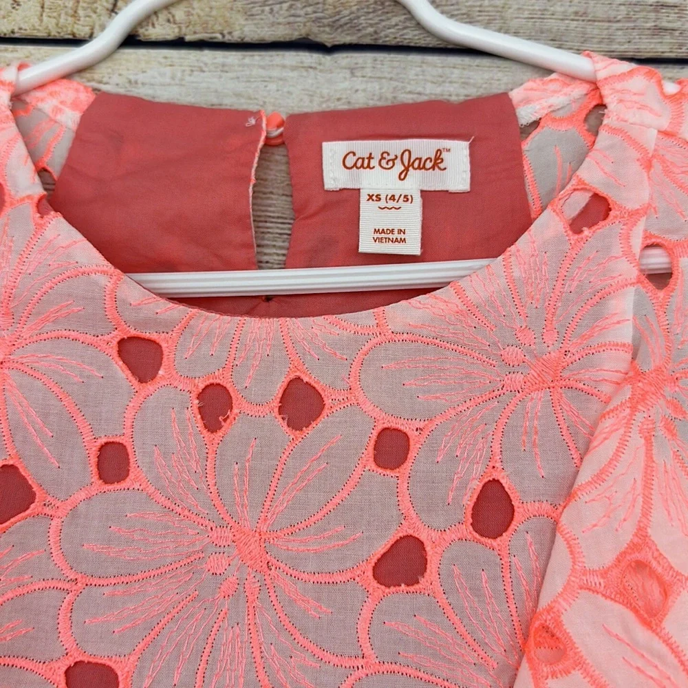 Cat and Jack Pink/Peach Lace Overlay, Flutter Sleeve Dress Size XS (4/5) - Picture 2 of 6